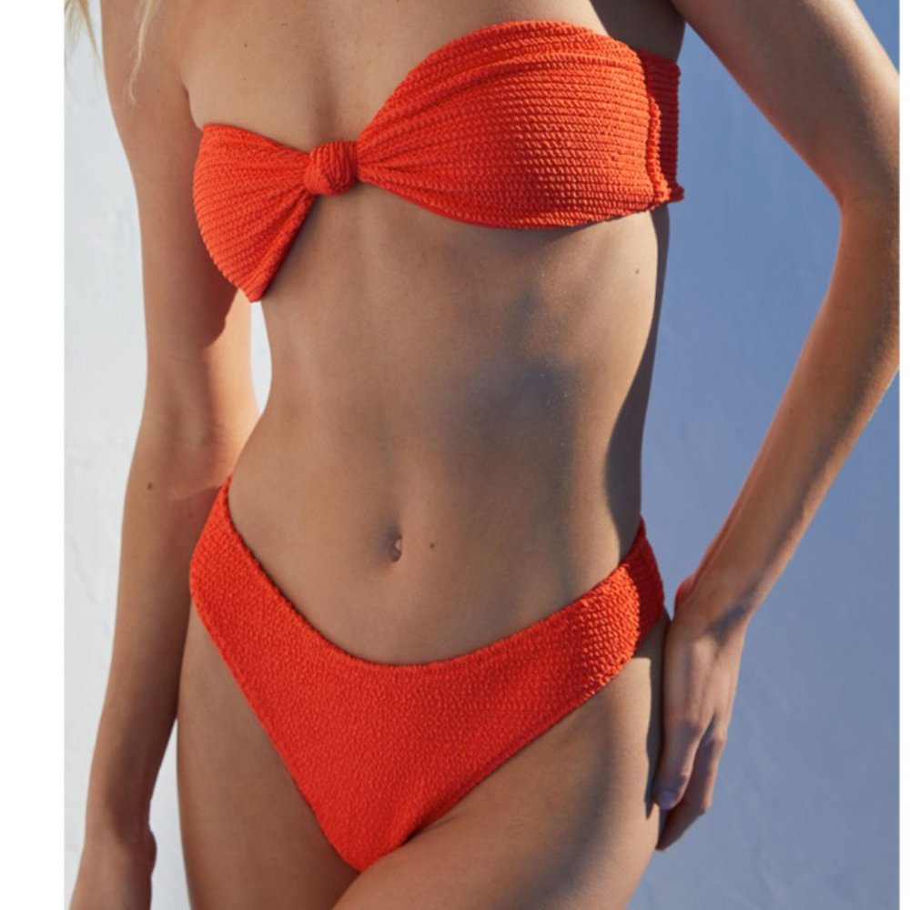 Red Elaina Scrunch Bikini Bottom & Red Ellie Knotted Bandeau Bikini Top